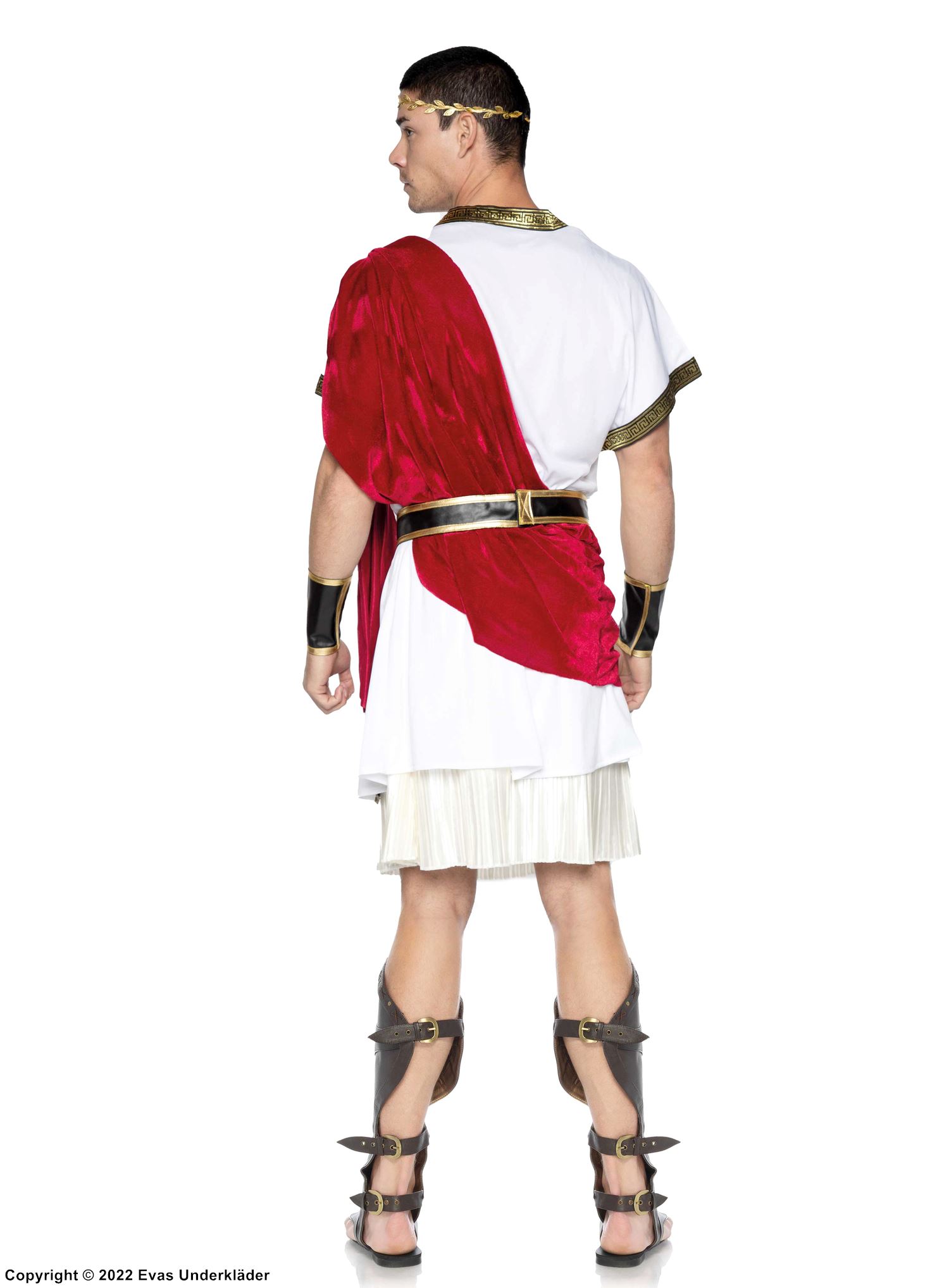 Cæsar, maskeradekostyme med topp og skjørt, pannebånd, folder, sløyfebånd